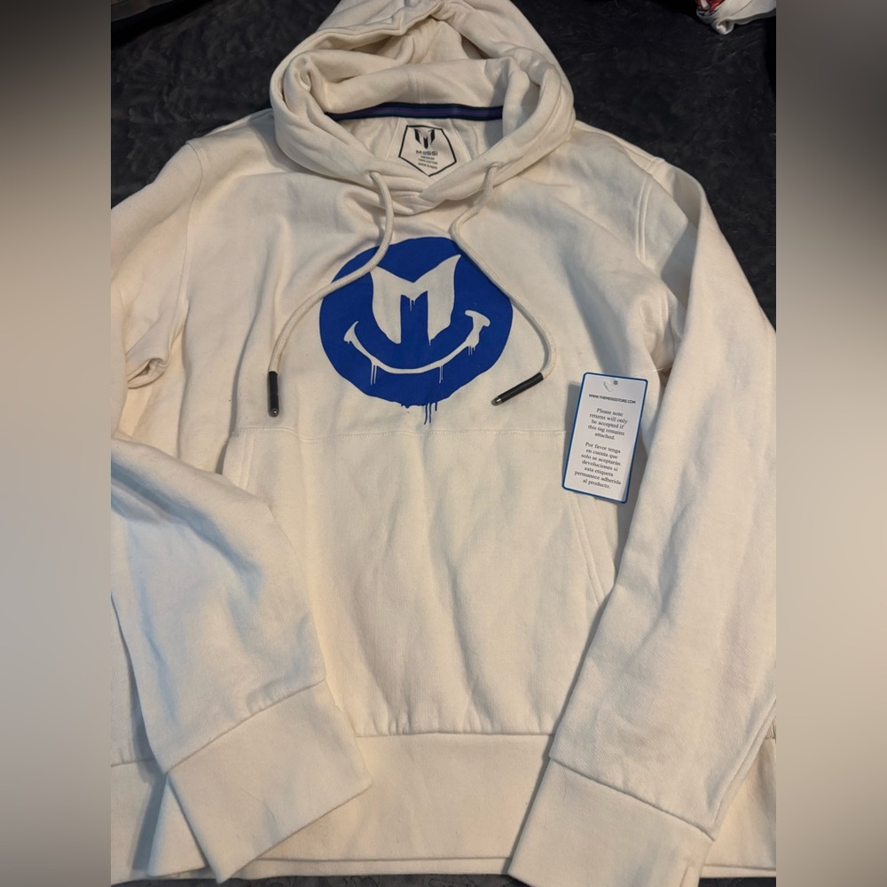 Men's Cream Hoodie with Blue Logo
